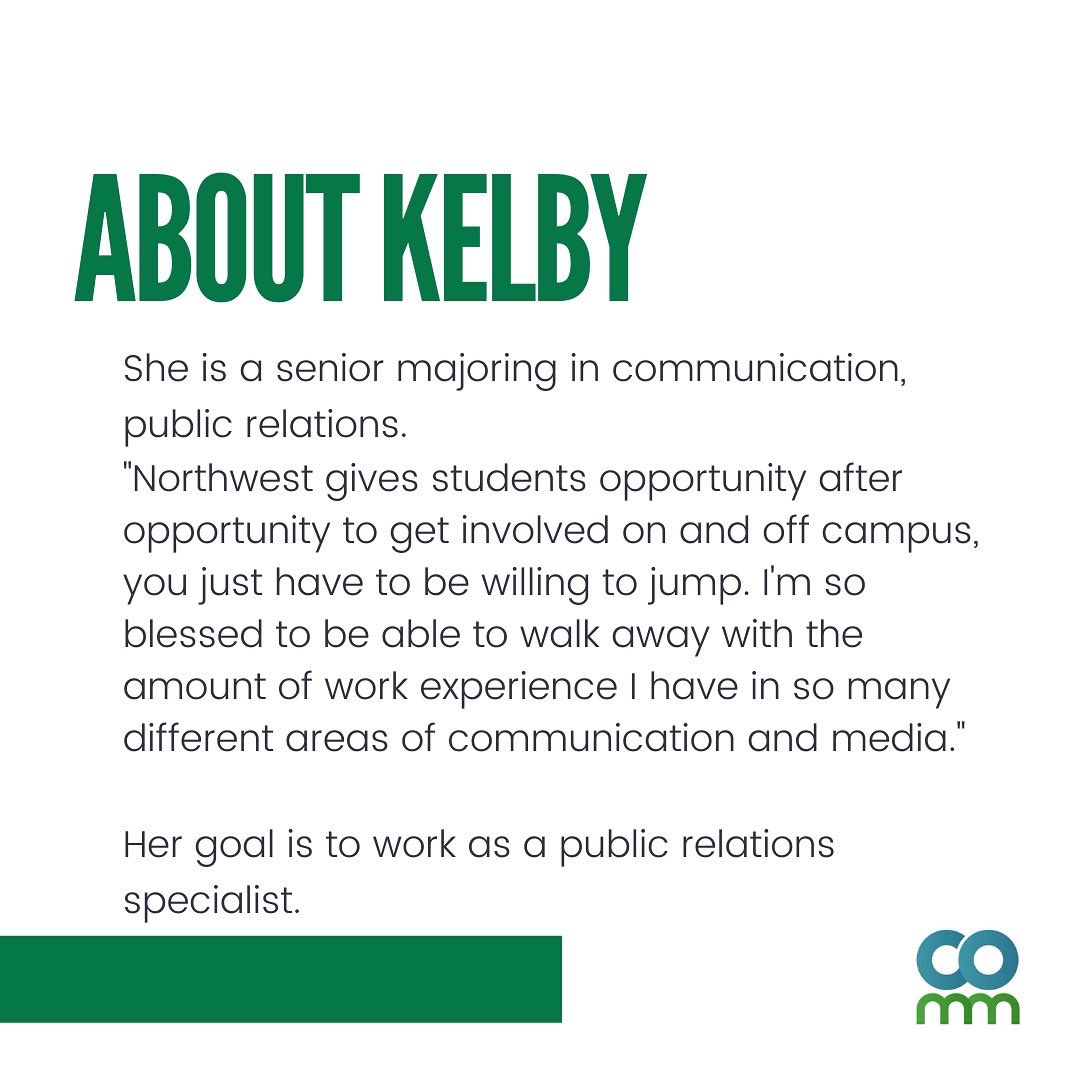 NWComMM's tweet photo. Happy feature Friday, ft. Kelby Dressler!! #Rushwellshall https://t.co/Jwg0CPxhhp