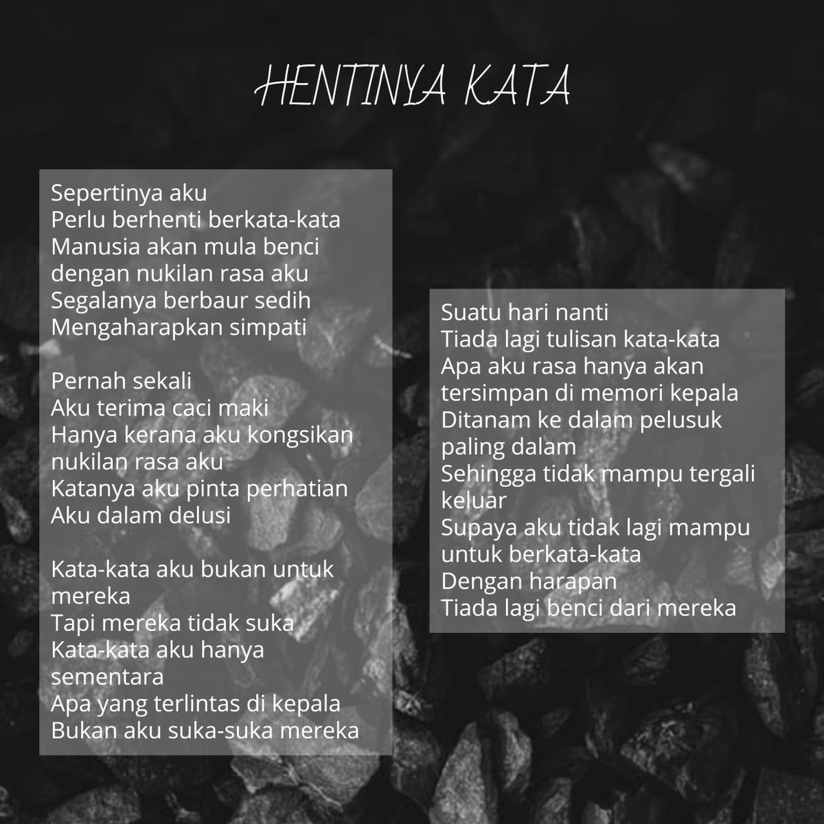 Midn1ghtTh0ught's tweet photo. Segala kata-kata & nukilan aku
Aku tulis hanya untuk aku luahkan
Kerana ada yang membenci
Akan aku hentikan segala nukilan rasa
#hentinyakata
#writtenthoughts
#book1
#midnightthoughts https://t.co/FC1tfopsju
