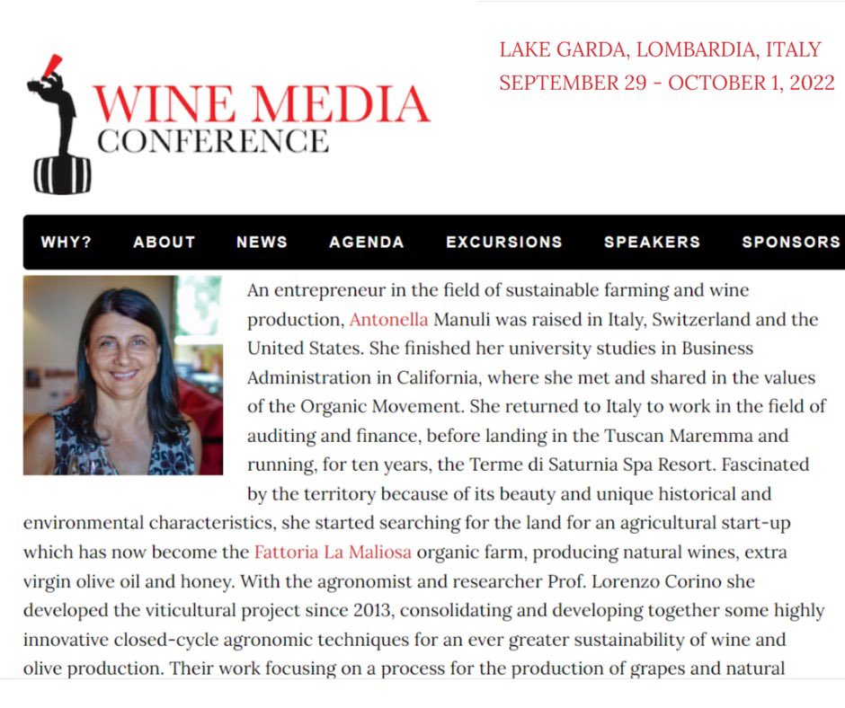 Saturday Oct. 1st @antomanuli will take part to the @WineMediaCon as speaker. It is an honour to be part of this important wine conference. Thanks to @ArtPredator for the invitation.
winemediaconference.org

#lamaliosa #naturalwines #WMC22 #wine #tuscanmaremma