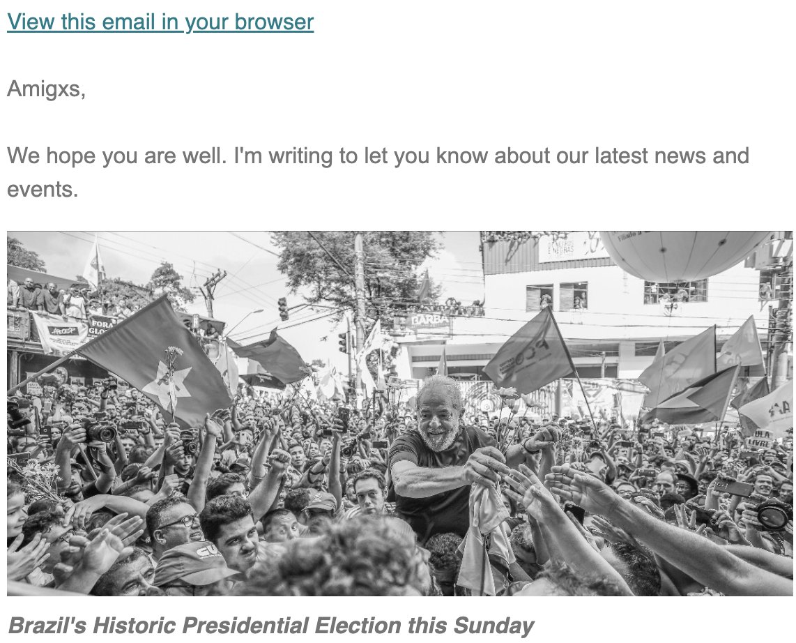 Our latest enewsletter:

An End to the Bolsonaro Nightmare in Brazil? Sunday's Presidential Election 🇧🇷
mailchi.mp/alborada/enews…

W/ <a href="/IndestructPod/">Indestructible Podcast</a>, <a href="/rodrigoac7/">Rodrigo Acuña</a>, <a href="/UrbanNathalia/">Nathália Urban</a>,  <a href="/vijayprashad/">Vijay Prashad</a>, <a href="/jmcevoy_2/">John McEvoy</a>, <a href="/PizarroMariaJo/">María José Pizarro Rodríguez</a>, <a href="/TWT_NOW/">The World Transformed</a> , <a href="/ProgIntl/">Progressive International</a> , <a href="/madeinbolivia/">Cllr Claudia Turbet-Delof | People before Profit</a> + <a href="/BrianMteleSUR/">BrianMier</a>