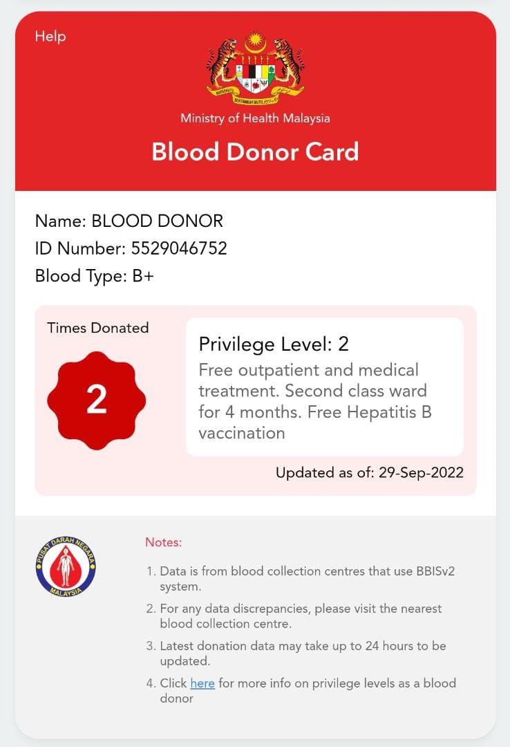 Blood donor card update for @my_sejahtera. Available for Apple now. Google normally a day after. 
Next update will contain red book donation record.