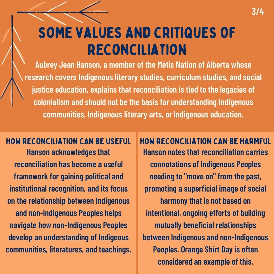 WGSTBrockU's tweet photo. National Day for Truth and Reconciliation, also known as Orange Shirt Day, is a great time to consider our own responsibility to decolonization. Scroll the posters below to learn about responsibility, reconciliation, and resurgence. https://t.co/hNfBn2S80Y