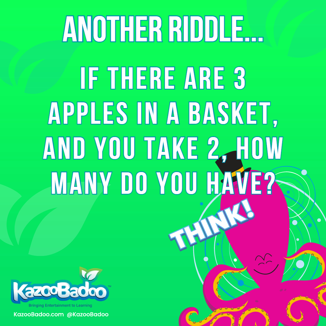 KazooBadoo's tweet photo. Answer: 2 apples! We got jokes.

Hey! Download our game for FREE! It's called KazooBadoo and you can find it in the Apple Store or Google Play. Play it on pc too by visiting https://t.co/V3f65tUCAa

#kidsgame #learningisfun #riddle #educationgame #KazooBadoo https://t.co/Uqbd6Ifqsp