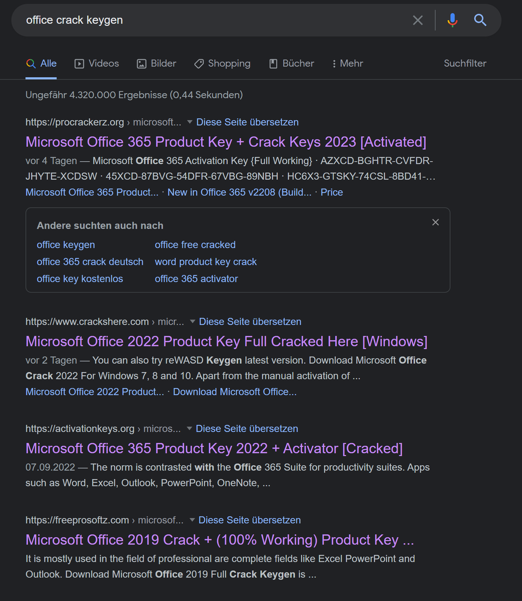 Gi7w0rm's tweet image. Want to get some free #malware samples in seconds ? 
Google: "office crack keygen"
Click any of the first 4 links.
Get:
1 #Raccoon #Stealer
1 #Vidar #Stealer
2 #Cryptbot #Stealer
See thread below:
