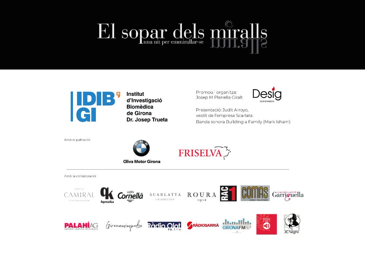 Soparmiralls's tweet photo. Ja és aquí la nit del #SopaarMìralls2022!
⚫ Ens espera una 3a gal·la molt especial, que no hagués pogut ser possible sense el suport dels nostres patrocinadors i col·laboradors.
👏 Moltes gràcies!
https://t.co/oDu749mMNj

#GironaInvestiga #Girona #solidaritat https://t.co/i7Pj41z3ft