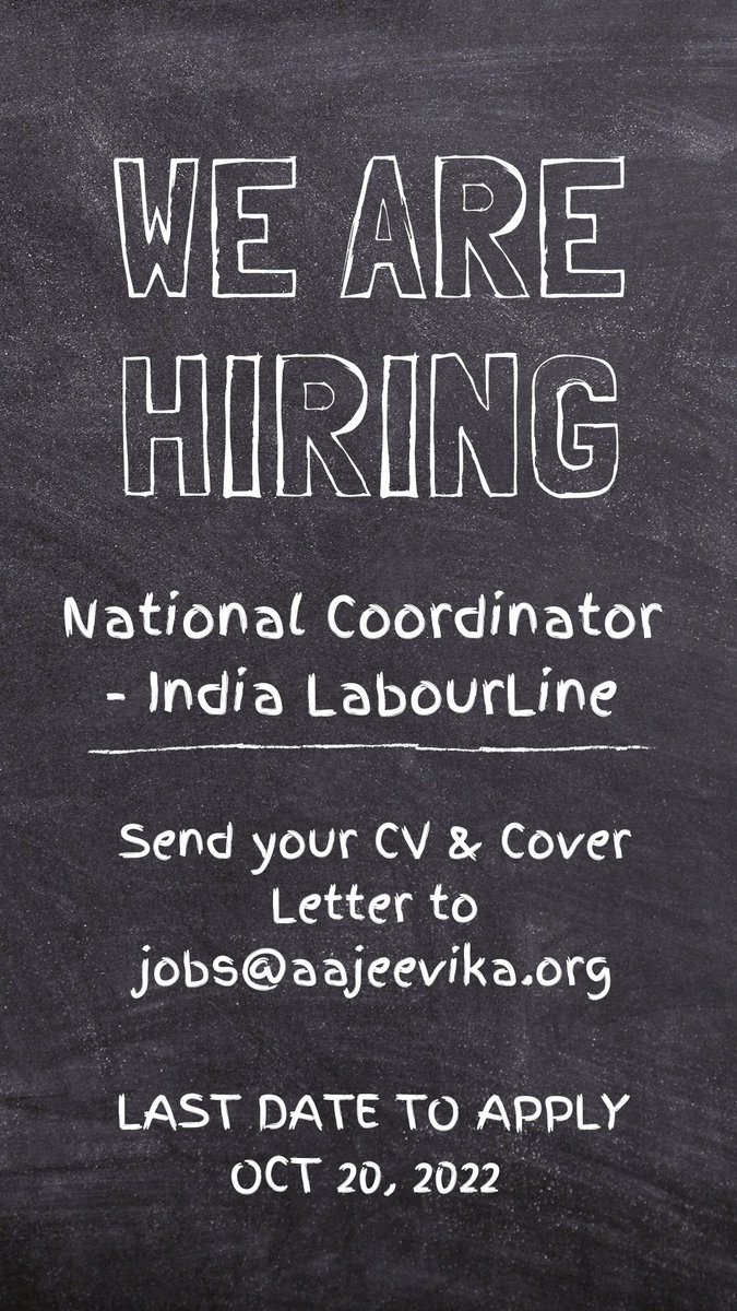 AajeevikaBureau's tweet photo. #HIRING
@IndiaWpc & Aajeevika Bureau seek an experienced person to join the team as National Coordinator based in #Mumbai. The role involves providing conceptual & operational leadership to #LabourLine.
Details:https://t.co/u6nGHXd8VQ
Kindly RT & spread the word
APPLY NOW!!! https://t.co/XNPHOJ3HgG