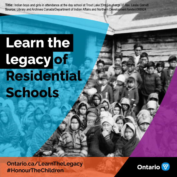 Today, Ontario marks the second National Day for Truth and Reconciliation &amp; Orange Shirt Day. 

Learn more about the legacy of the Indian Residential School system to help advance meaningful reconciliation. 

Ontario.ca/LearnTheLegacy
#HonourTheChildren