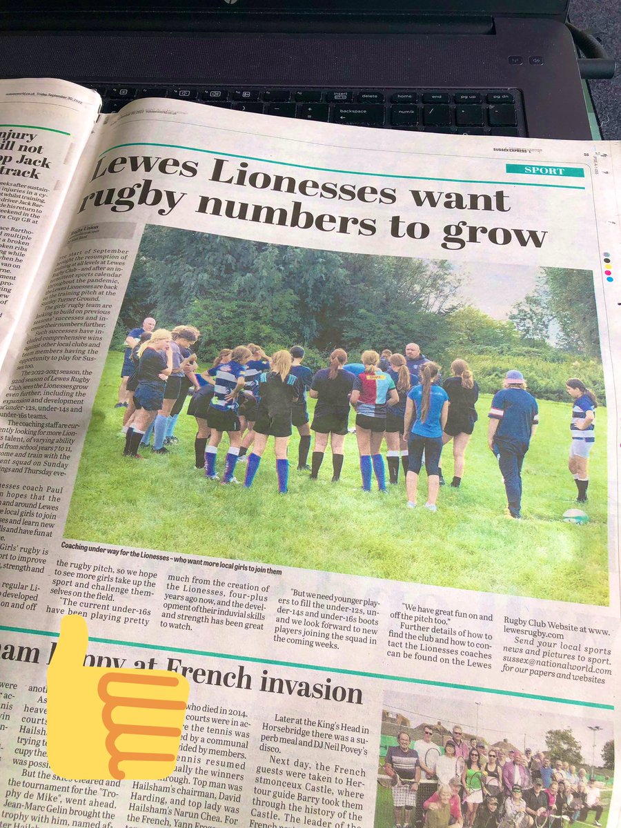 Many thanks to the <a href="/sussex_express/">Sussex Express</a> for its continued support of grass roots #GirlsRugby in #Lewes and #Sussex
New players are always warmly welcome to join the Lionesses at <a href="/Lewes_RFC/">Lewes RFC</a> 🦁🦁🦁 #ThisGirlCan <a href="/GirlsRugbyClub/">Girls Rugby Club</a>