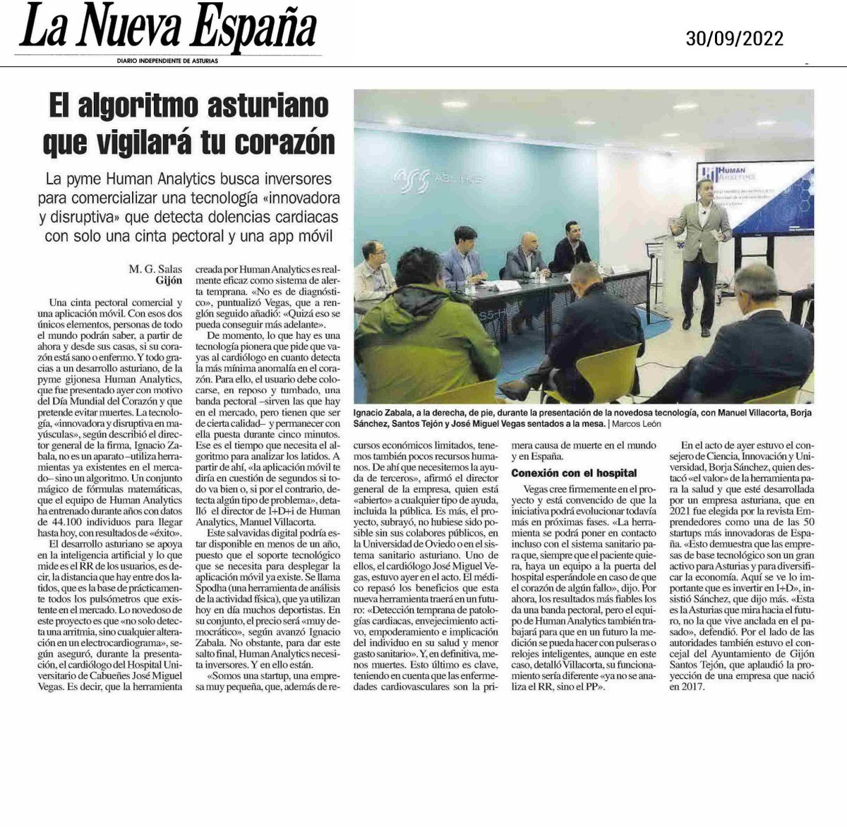 La presentación de ayer en el #AS5Hub 🏢, de la herramienta que predice enfermedades cardiovasculares ❤, desarrollada por la startup asturiana <a href="/Human_Analytics/">Human Analytics</a> <a href="/SPODHA/">SPODHA</a>, en los diarios 📰El Comercio y La Nueva España.
#CEEIAsturias orgullosos!! 👏👏👏😉
<a href="/SCTAsturias/">Consejería de Ciencia, Industria y Empleo</a> <a href="/ceeiasturias/">CEEI Asturias</a>