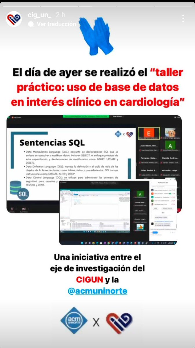 diegogarridov11's tweet photo. Estudiantes de medicina del @cig_un_  aprendiendo sobre SQL y bases de datos de la mano de los estudiantes de ingeniería de la ACM, quienes aprenderán las distintas posibilidades de investigación en cardiología. De esto se trata la verdadera interdisciplinariedad. https://t.co/tXRp4Ufq76