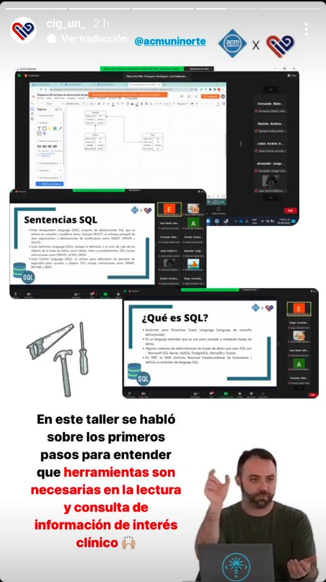 diegogarridov11's tweet photo. Estudiantes de medicina del @cig_un_  aprendiendo sobre SQL y bases de datos de la mano de los estudiantes de ingeniería de la ACM, quienes aprenderán las distintas posibilidades de investigación en cardiología. De esto se trata la verdadera interdisciplinariedad. https://t.co/tXRp4Ufq76