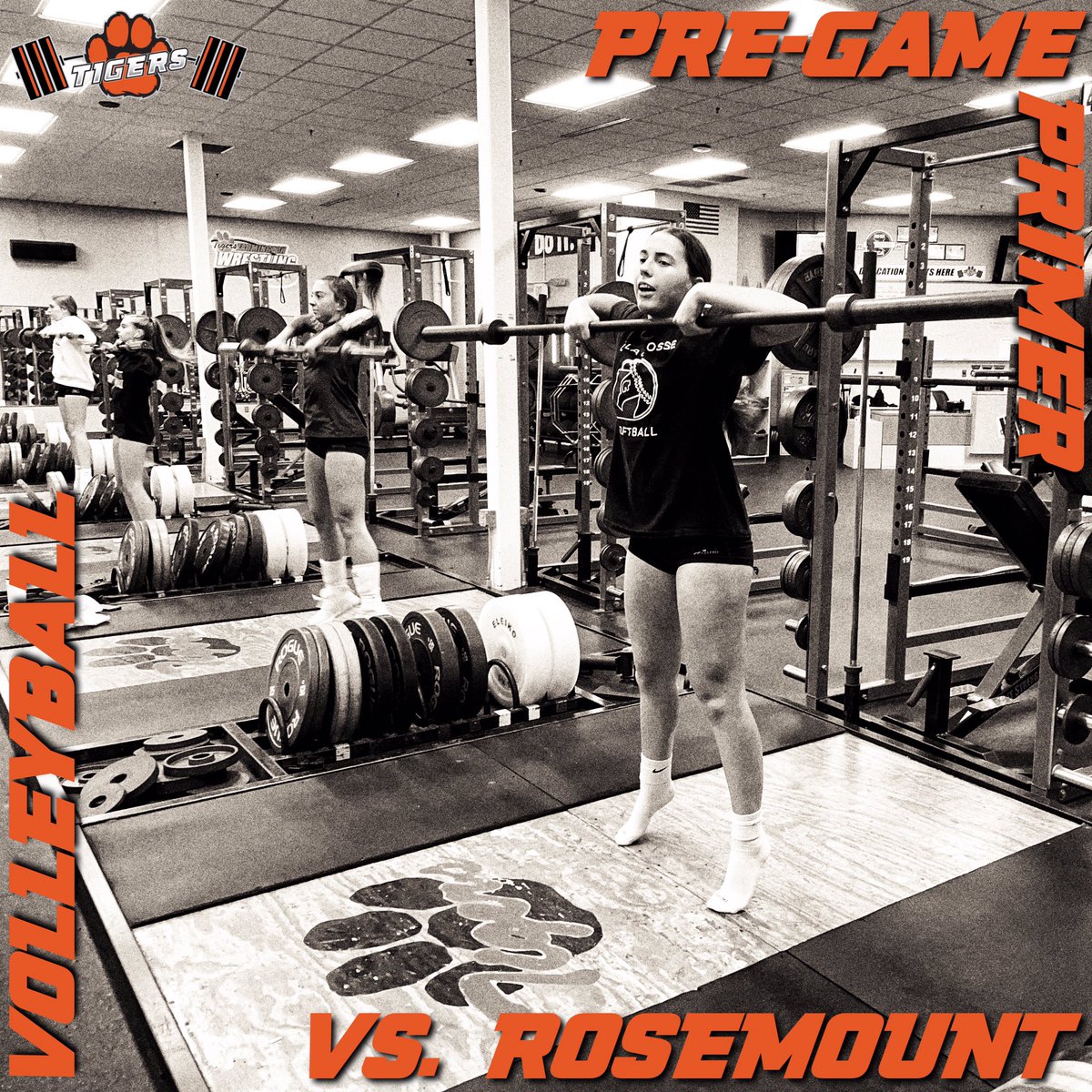FarmingtonPower's tweet photo. The pre-game primer for last night's @FarmTigerVb win over Rosemount!

*Barbell Jump Squat
*Hang Clean High Pull
*Planet Smashers w/ VJ

3x3 on each. #LoadAndExplode
🐅🏐💪⚡️ https://t.co/mYRuqRpE8x