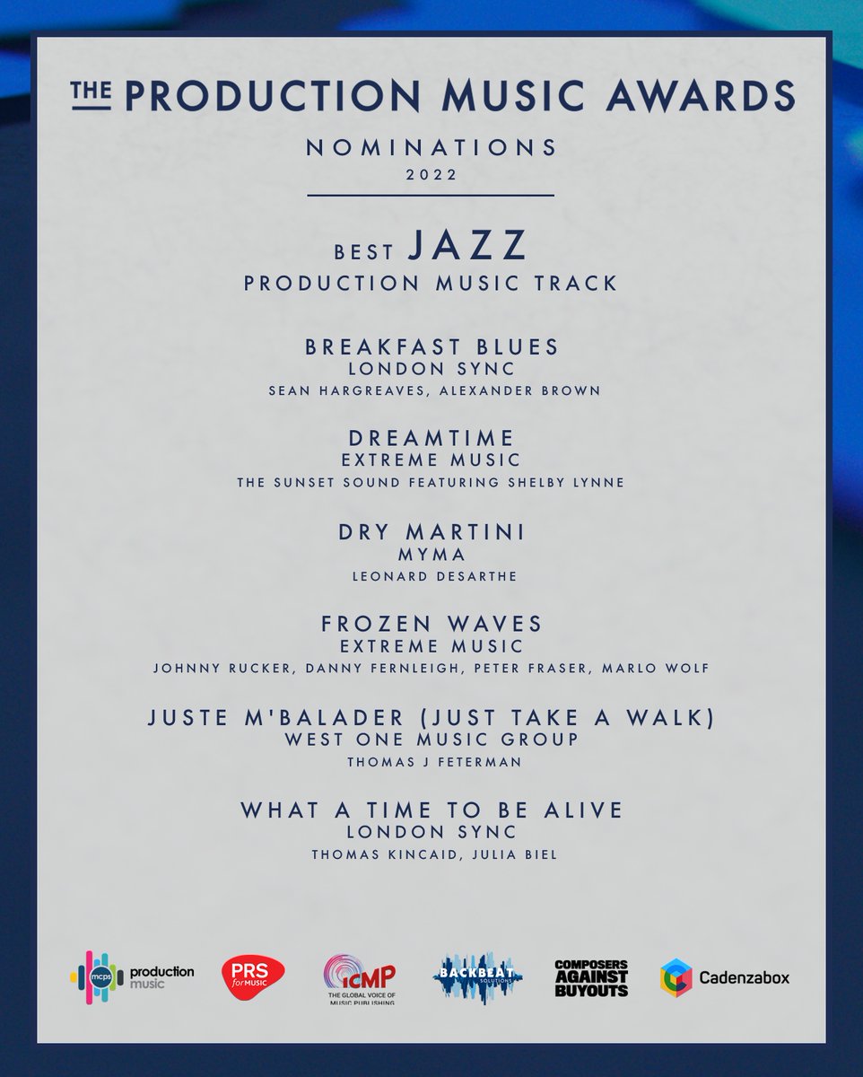 ProdMusAwards's tweet photo. Congratulations to all you amazing JAZZ nominees! Loving your work! 🤩

@londonsyncmusic // @ExtremeMusic // MYMA // @WestOneMusicGrp

#pmawards #productionmusic https://t.co/gEN4OeirYd https://t.co/IAkKWdE81c
