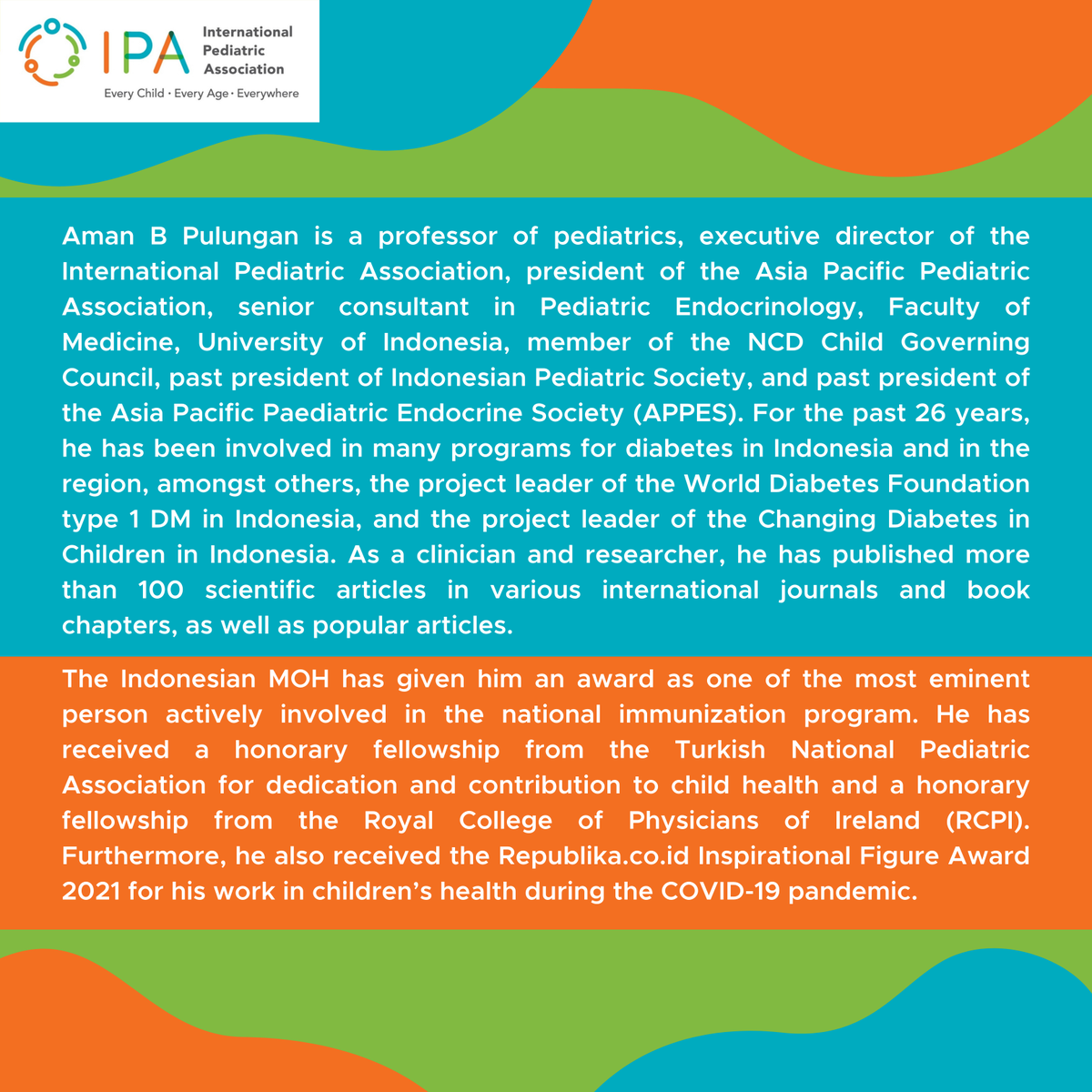 IPAWorldorg's tweet photo. Meet our esteemed panelist!
IPA is proud to introduce Prof. Aman Pulungan from Indonesia as a panelist for "The Development of Newborn Screening: Moving Beyond the 1960’s" webinar.
Register via the following link: https://t.co/EbPmX2o4JO
#IPA #IPAWebinar #EnverHasanoglu https://t.co/5tMyXXAHOC