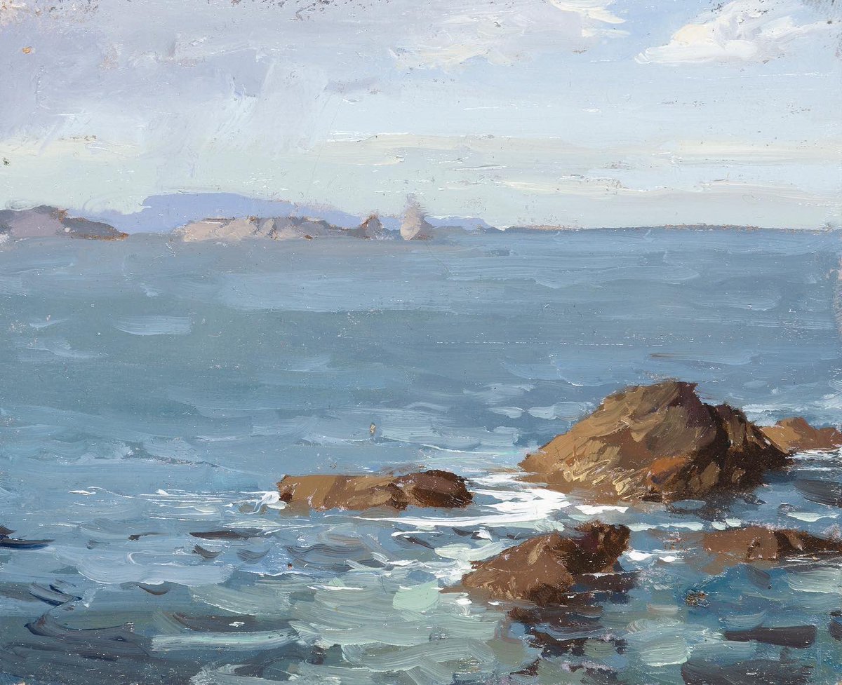 Red_Rabbit_7's tweet photo. Sa Riera Cloudy Sea plein air - 4x5 inches from the July painting trip to Costa Brava with @diazalama @BernatBarris and @twisted_matter and a polaroid from the cigarbox camera. https://t.co/L1lrQuNI0Q