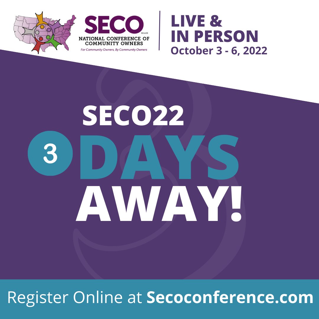 SecoConference's tweet image. We’re three days away from SECO22, and you can STILL REGISTER for the event!

Register now: secoconference.com

#SECO #SECO22 #CommunityOwners #MHIndustry #MHProfessional