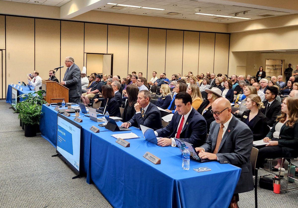 UNKearney's tweet photo. The @u_nebraska Board of Regents meeting on campus today is underway. First up is Chancellor @KristensenDoug with a look at UNK's growth over the past 20+ years. https://t.co/dbxBX64ki6
