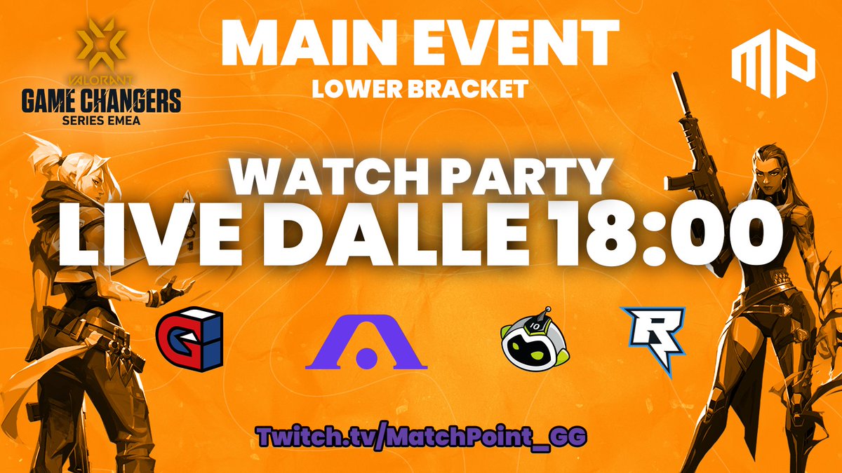 Ultima possibilità per le 4 squadre nel Lower Bracket, dopo la giornata di oggi del #VCTGameChangers ne rimarrà soltanto una!

Live dalle 18:00 su ➡️ twitch.tv/MatchPoint_GG