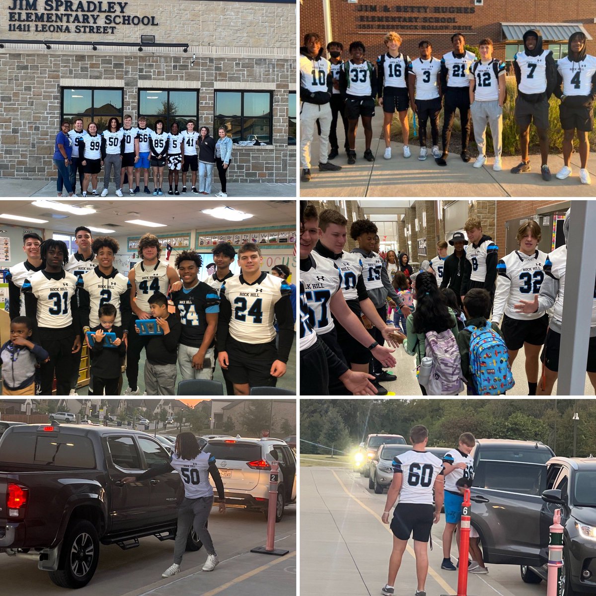 Servant leadership on display this morning! Always great to see our future Blue Hawks on game day! #LEO 💙 @coachmarkwilk @PISD_Athletics @RockHillHS