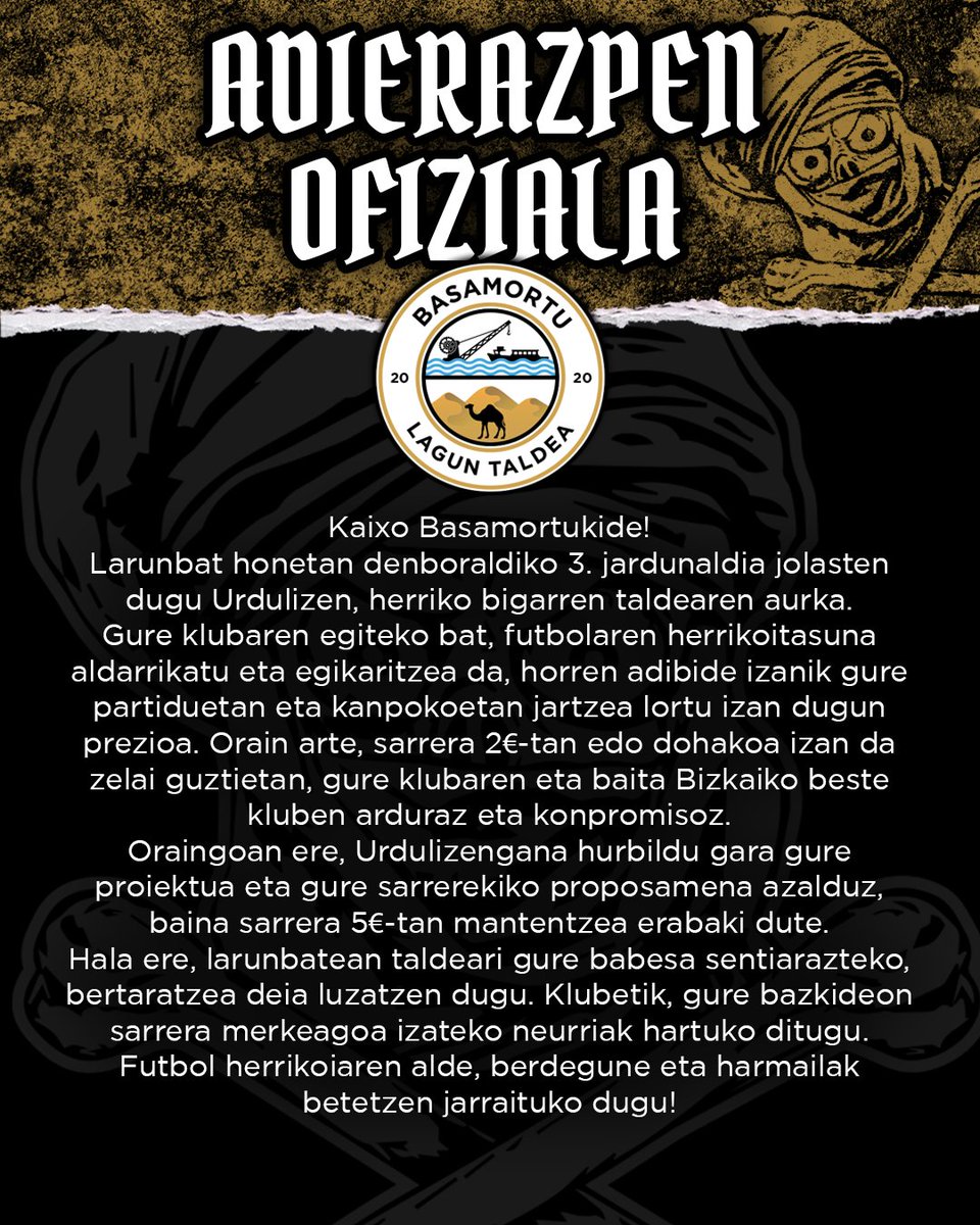 Asteburu honetako <a href="/UrdulizKT/">URDULIZ FT</a> -ren kontrako partidari buruz.