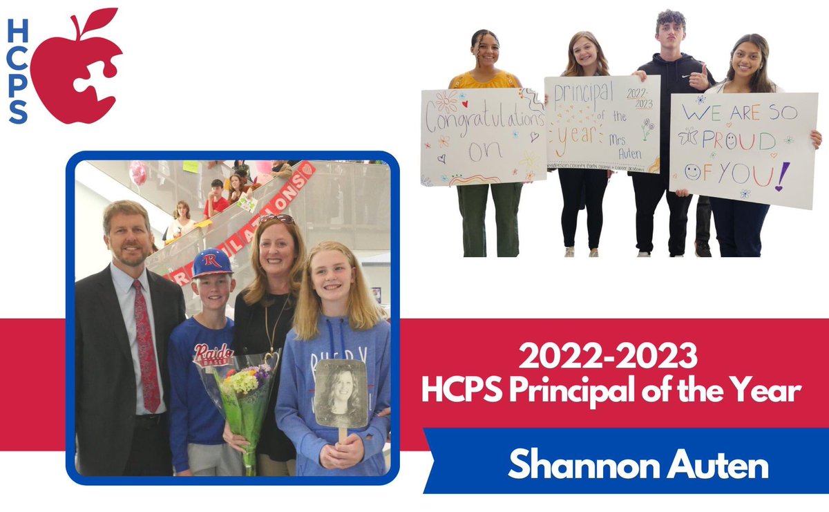 HCPSNC's tweet photo. Shannon Auten, Principal of @HC_EarlyCollege and @HC_CareerAcad has been named the HCPS 2022-23 Principal of the Year!
Read all about the surprise announcement here: https://t.co/4oKBIiahrT https://t.co/hmCkDjLdJP