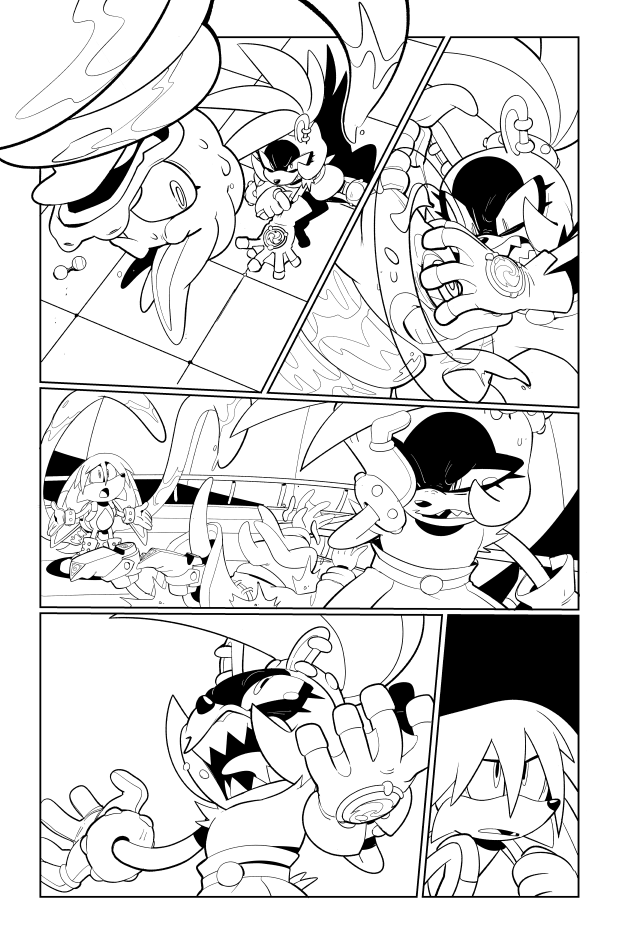 Haven't posted any art in a while - mostly been working on stuff that hasn't been released yet.

That said- since Surge and Kit are still big players in the monthly, here are a few of my favorite pages from Imposter Syndrome #3. #IDWSonic #ProtectKit 