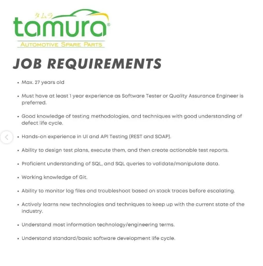 lokerit_01's tweet photo. If you are qualified with the requirement kindly send your CV and portfolio to : people@tamura.id
Also, if you know someone who might be suitable for this position, feel free to share this opportunity.
#LokerIT #lokerdeveloper #lokerqaengineer #lokerITEngineer https://t.co/NO1cJgqWov