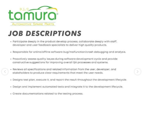 lokerit_01's tweet photo. If you are qualified with the requirement kindly send your CV and portfolio to : people@tamura.id
Also, if you know someone who might be suitable for this position, feel free to share this opportunity.
#LokerIT #lokerdeveloper #lokerqaengineer #lokerITEngineer https://t.co/NO1cJgqWov