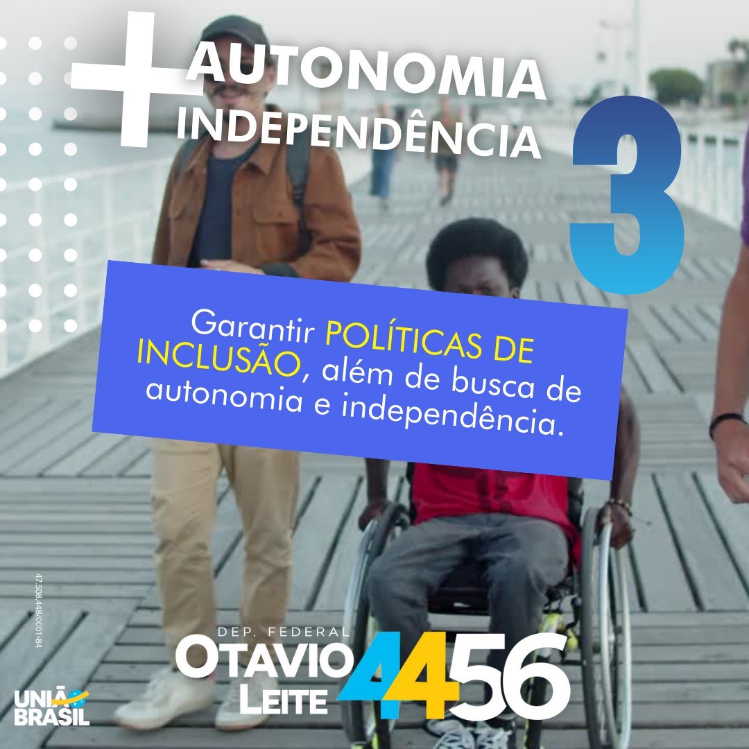 otavioleite's tweet photo. Sou um grande defensor das pessoas com deficiência. Sou autor de Leis e Projetos de Leis importantes.
No Congresso, vou fortalecer as instituições que atuam em prol da pessoa com deficiência, mediante a destinação de verbas e mais autonomia de gestão. https://t.co/7JaBBWuKyQ