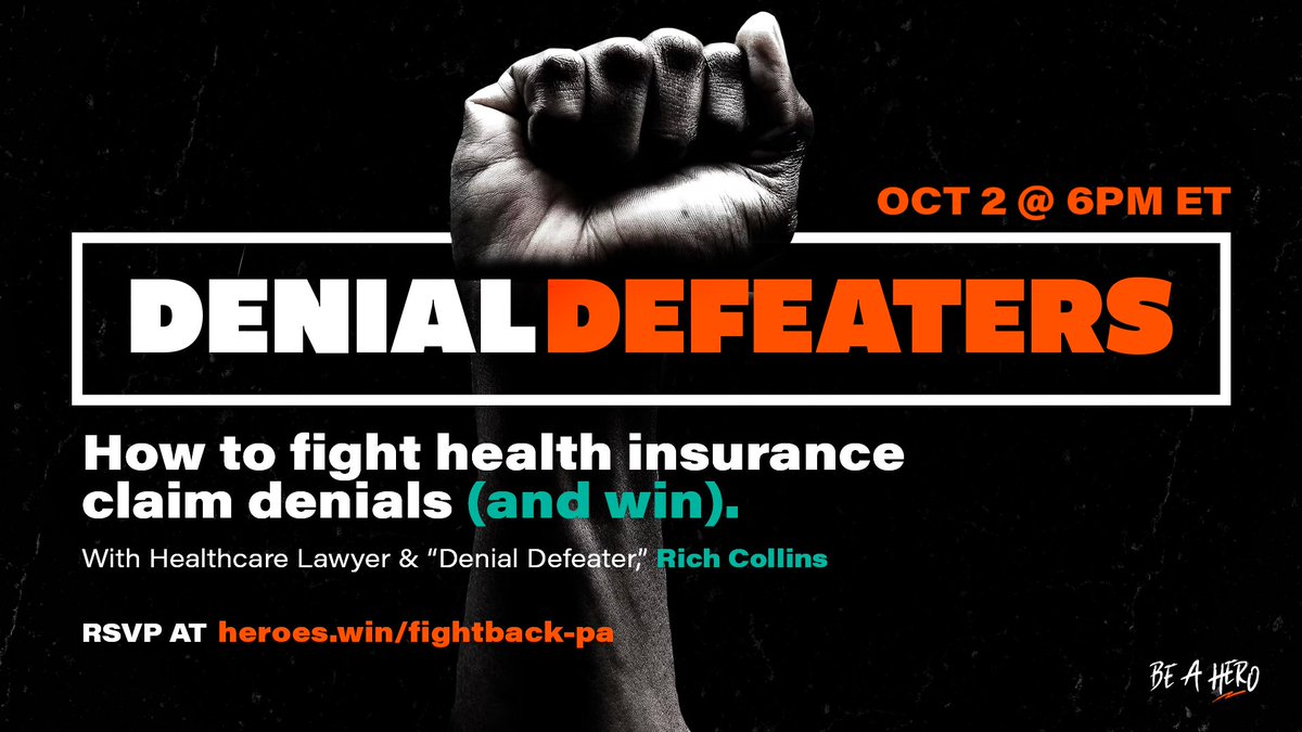 🚨 Has insurance denied your health care claim? We can help you FIGHT and WIN! Join <a href="/BeaHero/">Be a Hero</a> and <a href="/PplsAction/">People's Action</a> THIS SUNDAY at 6 p.m. EST to learn how  👉
heroes.win/fightback-pa