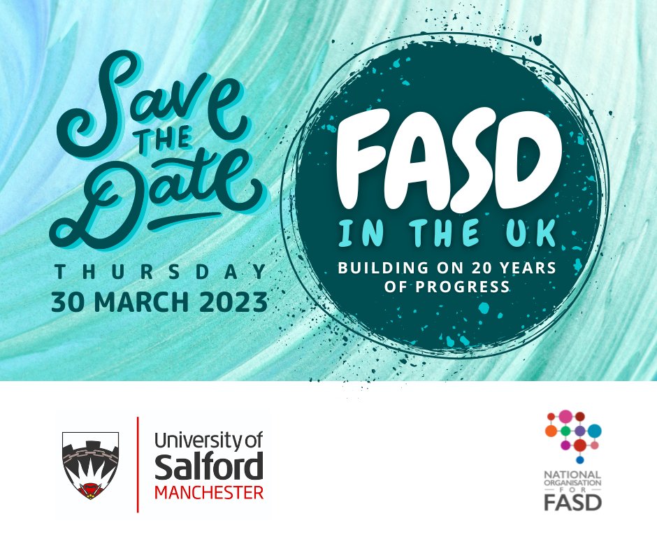 FasdSalford's tweet photo. 🚨On the last day of #FASD awareness month we are  excited to announce that University of Salford will host a 1 day #conference on Fetal Alcohol Spectrum Disorder🎊More info to follow ↘️ PLS RT #SAVETHEDATE https://t.co/iNnFrZvBc8