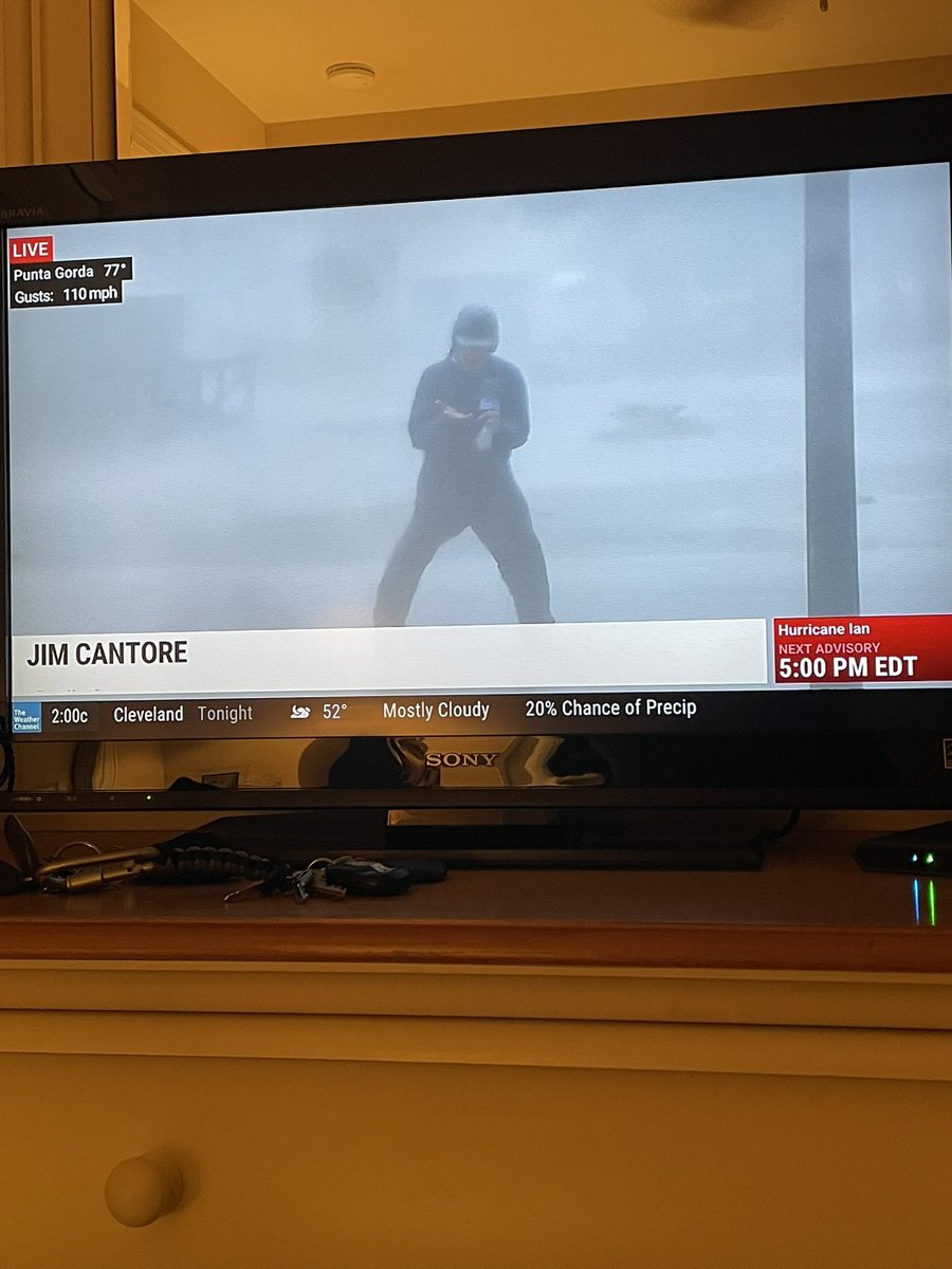 It’s true. When <a href="/weatherchannel/">The Weather Channel</a> Jim Cantore shows up in your town of Punta Gorda, there’s trouble. #NeedGenerators #NoPower #NoWater (pic was sent to us) We evacuated further north in FL, but want to be home. Thankful we are all safe, but devastated.