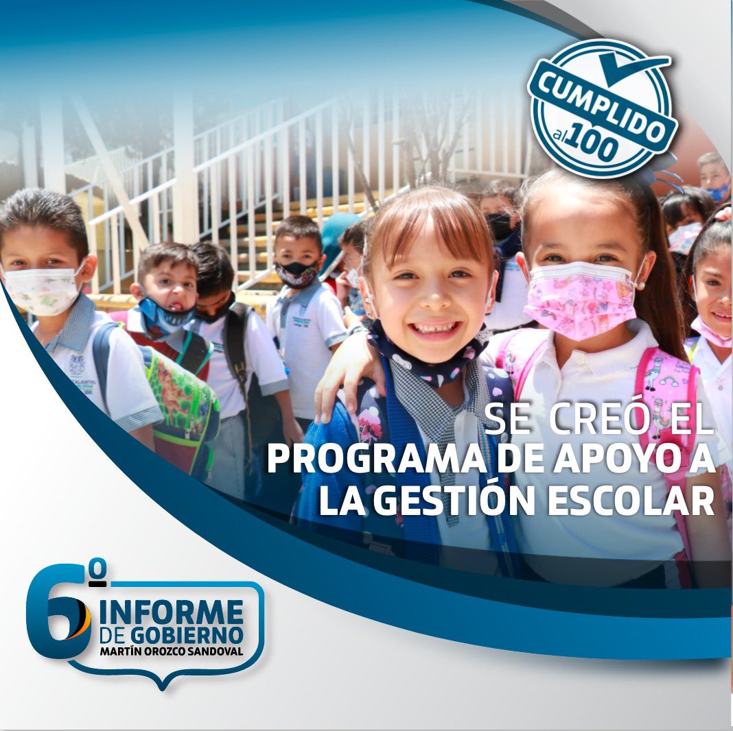 Se creó el PROAGE, a través del cual, cada ciclo escolar el IEA destinó 200 pesos por estudiante inscrito en escuelas públicas de educación básica, siendo en total más de 252 millones de pesos otorgados, en beneficio de más de mil 200 escuelas. 👏💯
#CumplidoAl100 😄