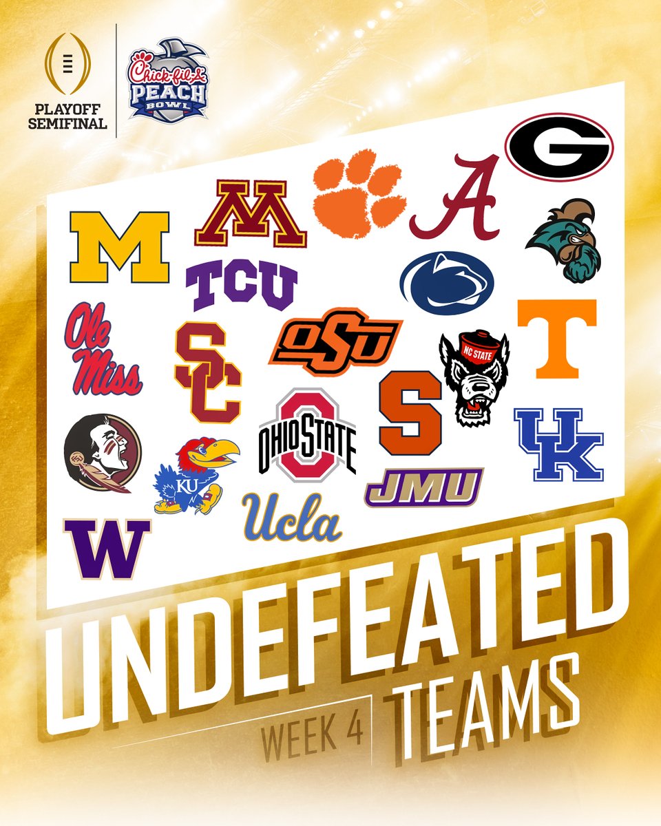 We have our eyes on these 21 undefeated teams 👀

RT if your team is still undefeated 🔥 #CFAPeachBowl