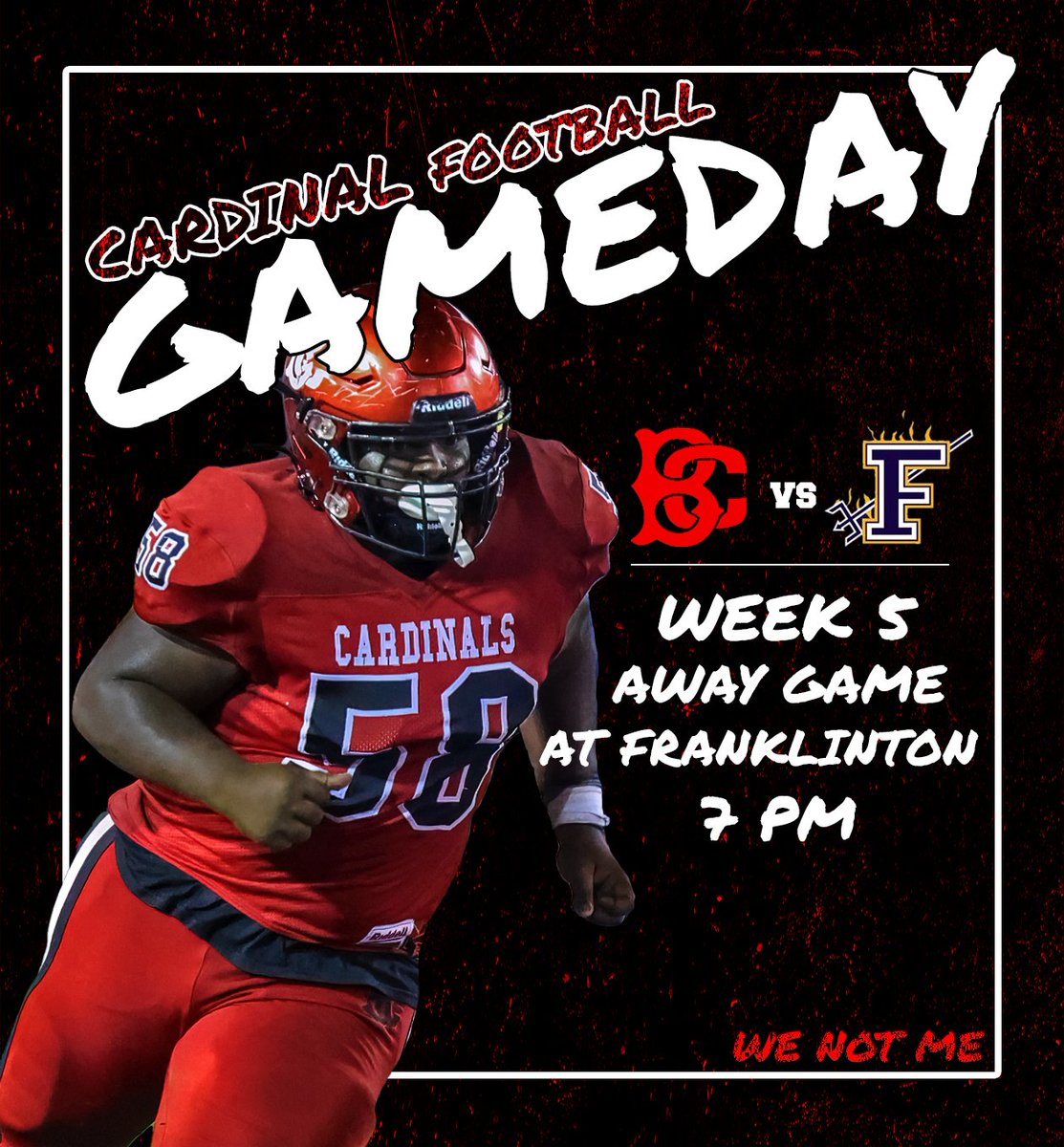 bchscardinals's tweet photo. It's GAMEDAY!! The Cardinals travel to the Demons of Franklinton tonight. Kickoff set for 7 PM!! https://t.co/xvVNy5SLpT