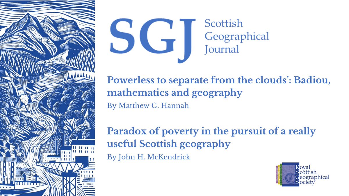 Couple more recent publications in <a href="/RoyalScotGeoSoc/">RSGS</a>  #SGJ. Matthew Hannah on embracing mathematics in Human Geog doi.org/10.1080/147025… and John McKendrick on the role of Geography in support of efforts to tackle poverty in Scotland doi.org/10.1080/147025…