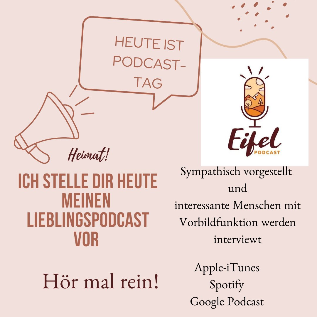SandraRegnier's tweet photo. Heute ist nationaler #Podcasttag. Das hier ist mein Lieblingspodcast. Wenn du die #Eifel kennenlernen möchtest, bist du hier genau richtig! #eifel #podcast #heimat #inspiration #vorbilder #hoerbuch #itunes #spotify https://t.co/Eb2litCsyf