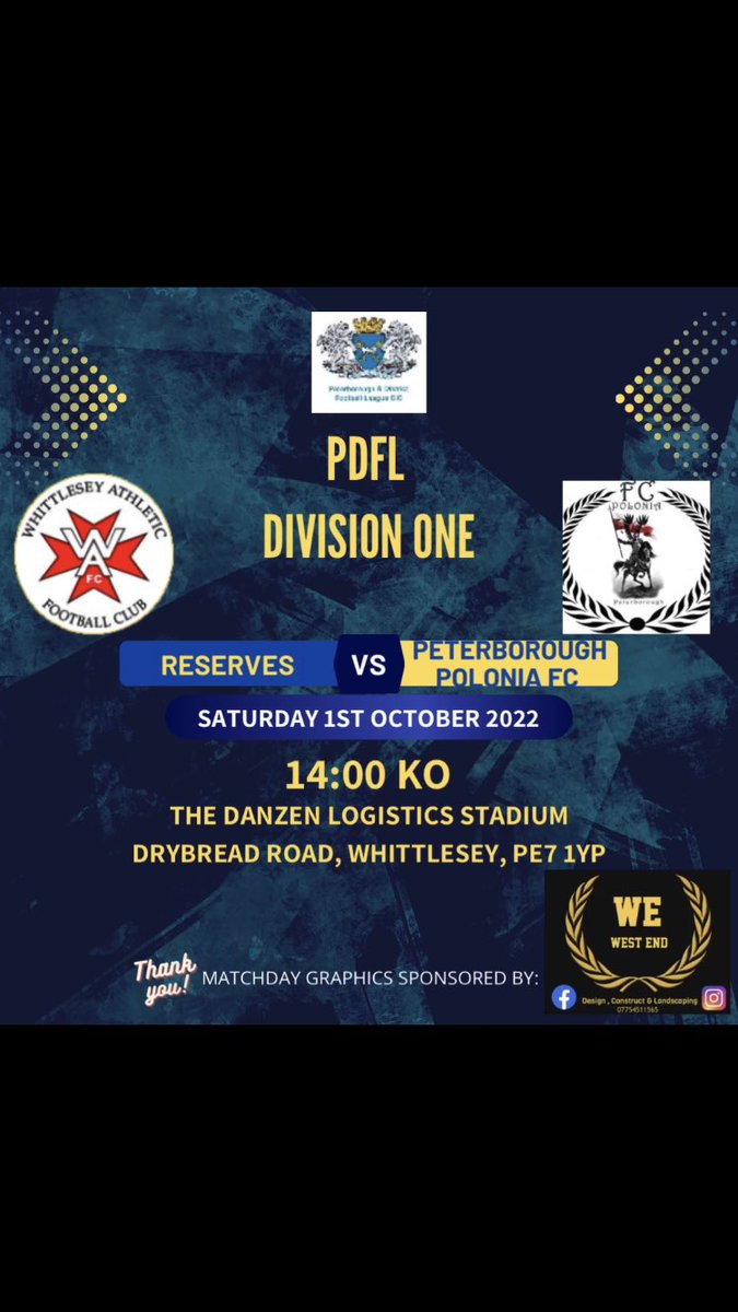 WhittleseyAthFC's tweet photo. ⚽️ RESERVE TEAM ⚽️

We’re back to @PDFLUK division 1️⃣ action this week.We welcome @PoloniaFC_ 

Slight change in weather since our last home fixture but the side welcome your support, so 🧥 &amp; ☔️ at the ready come down to the Danzen Logistics to support the boys 👊⚫️🔵

#UpTheRes https://t.co/9h9P4A9A4L