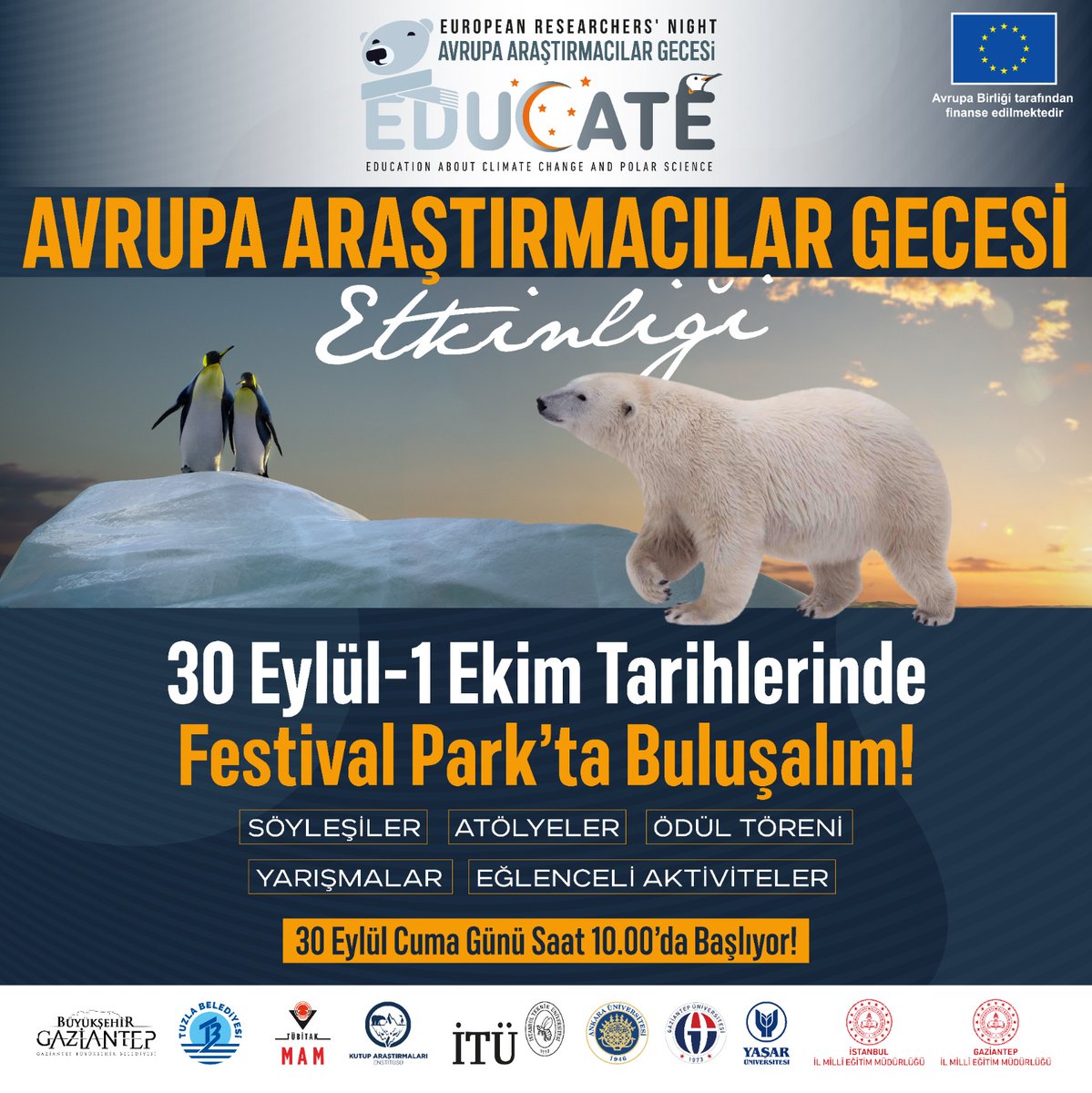 Gaziantep Büyükşehir (@gaziantepbeld) on Twitter photo #Gaziantep’te yapılacak EDUCATE Avrupa Araştırmacılar Gecesi programında bilim insanlarıyla söyleşiler, atölyeler, eğlenceli faaliyetler ve muhteşem etkinlikler sizleri bekliyor. Hadi hep birlikte Festival Park'ta buluşalım.🤩
🗓 30 Eylül - 1 Ekim
📍 Festival Park #Gaziantep’te yapılacak EDUCATE Avrupa Araştırmacılar Gecesi programında bilim insanlarıyla söyleşiler, atölyeler, eğlenceli faaliyetler ve muhteşem etkinlikler sizleri bekliyor. Hadi hep birlikte Festival Park'ta buluşalım.🤩
🗓 30 Eylül - 1 Ekim
📍 Festival Park