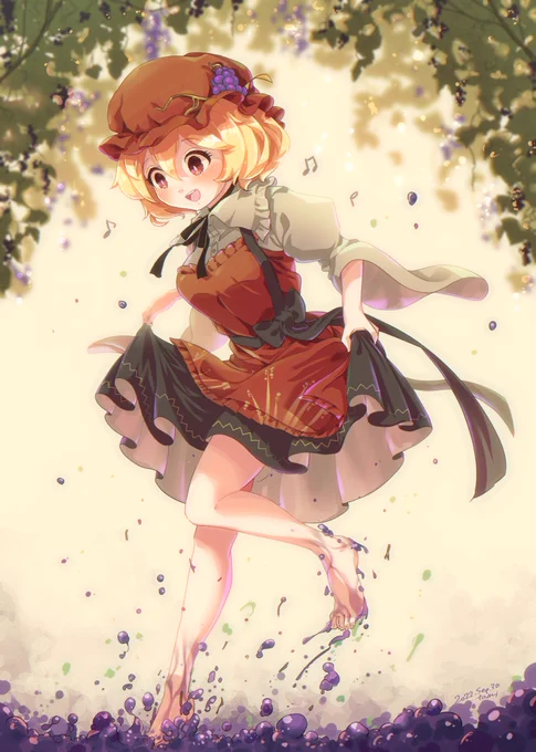 収穫祭の季節なので豊穣の神さまに葡萄踏みをしてもらいました#秋穣子 