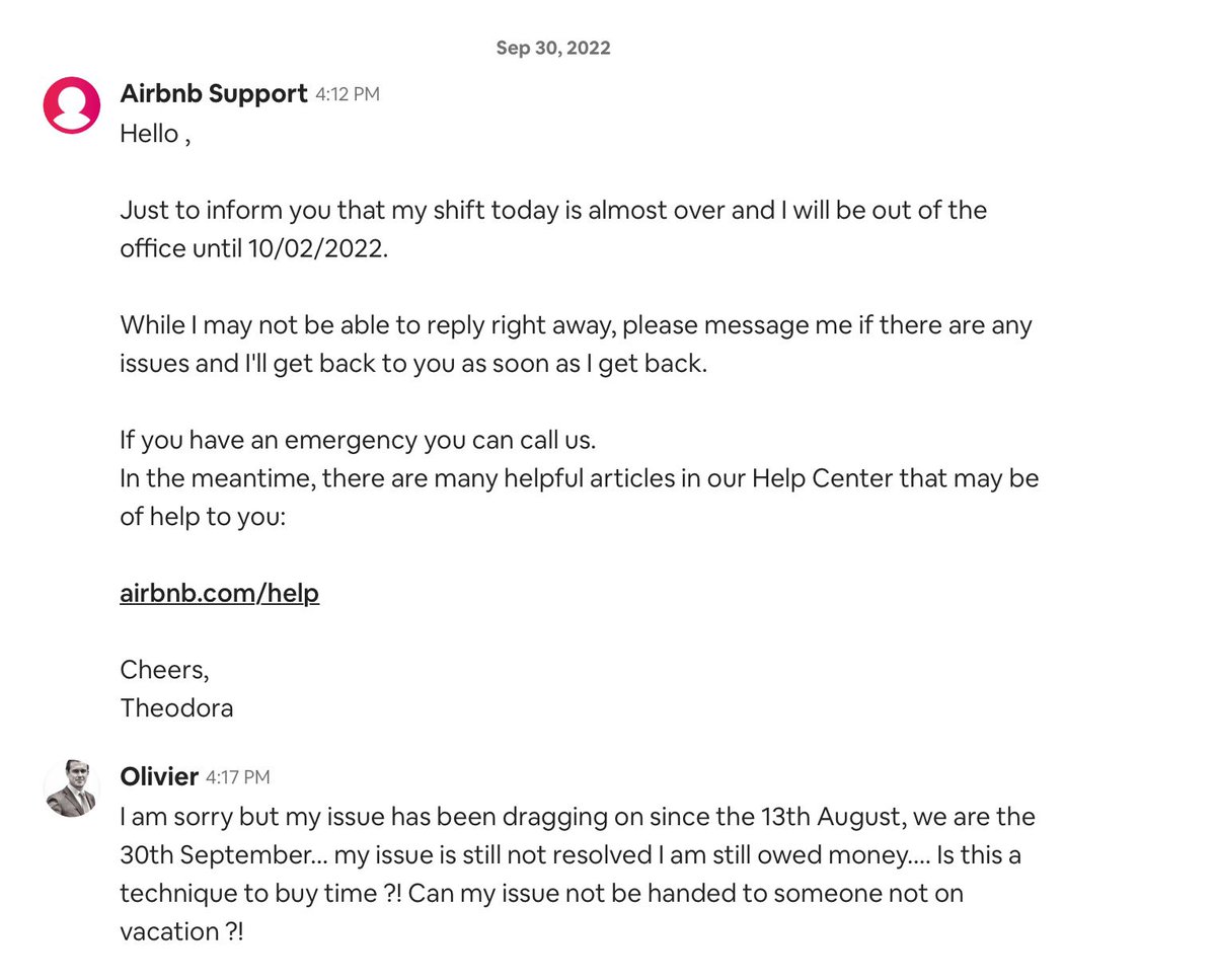ohamelle's tweet photo. Is anyone else having issues getting their money back from or feeling robbed by @Airbnb… they owe me over €1k… here is their latest response on my very simple case that has been dragging on for 2 months…😡😡😡@airbnbfromhell @BBCWatchdog @ConsumerWatchBW @ConsumerReports https://t.co/xCRIfFDk5L