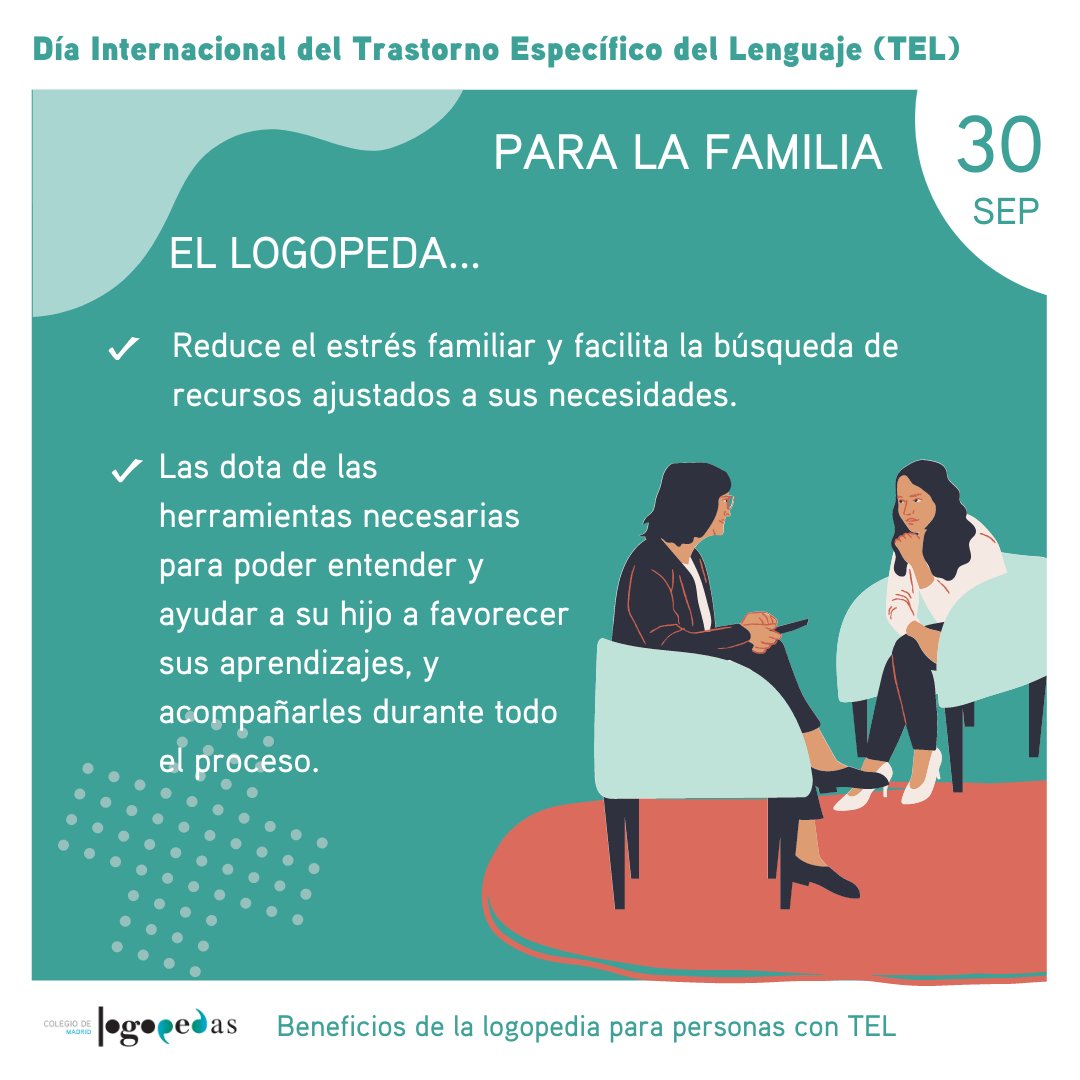 ColeLogoMadrid's tweet photo. ¿Sabes cuáles son los beneficios de la #logopedia para las personas con Trastorno Específico del Lenguaje y sus familiares?  #DíaInternacionaldelTEL #logopediayTEL #consultaallogopeda https://t.co/6vAMu3T2BM
