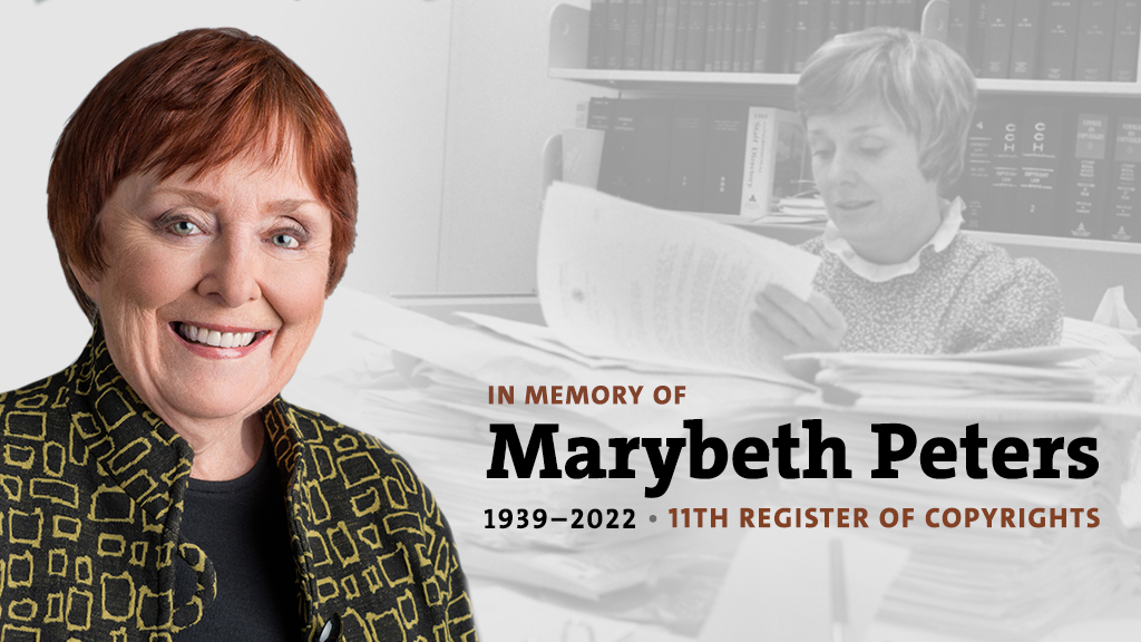 CopyrightOffice's tweet photo. The Copyright Office remembers the life and legacy of Marybeth Peters, eleventh Register of Copyrights, who passed away on Thursday, September 29. https://t.co/hAIevYw2uj https://t.co/eifqo5S3QU
