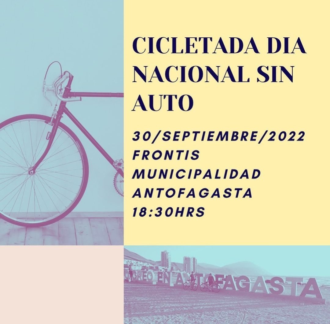 Hoy cicletada en el #diaNacionalSinAuto a las 18.30hrs. todos invitados incluyendo otros Ciclos. <a href="/RideABikeChile/">Ride a Bike</a> tendrá descuento en arriendo de bicicleta por este día.
