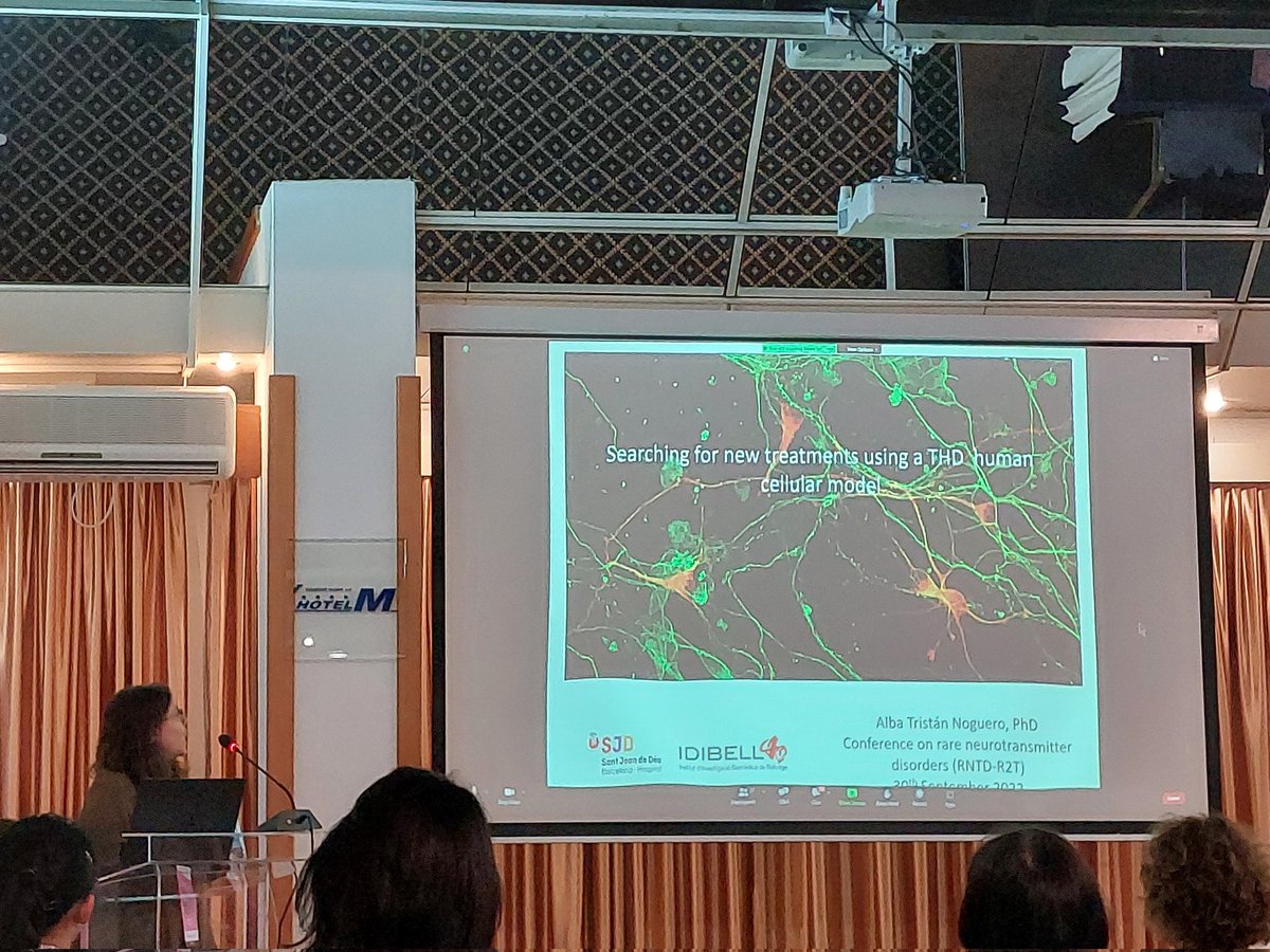 AGarciaCazorla's tweet photo. Amazing talk of Dr Alba Tristan-Noguero, @AlbaAlbot New therapies for tyrosine hydroxylase deficiency, a disorder of #dopamine leading to infantile parkinsonism. A collaborative work  @SJDbarcelona_es synaptic metabolism lab and Dr Consiglio's lab at @idibell_cat #RNTD-R2T https://t.co/bciJlvq4QX