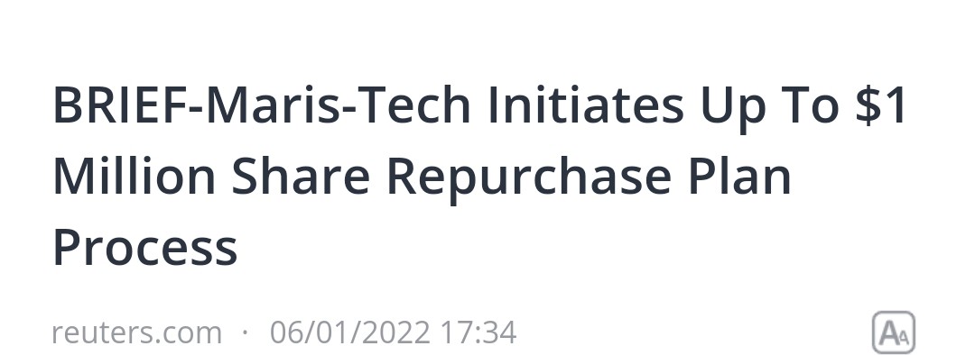 $MTEK dont forget MTEK has a 1M share buyback authorized. What happens when they buy back shares? It reduces the float and the price goes up. Simply supply and demand.
