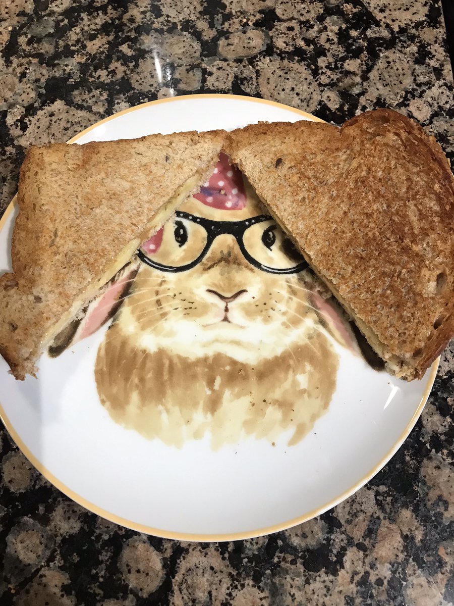 DrHoy480's tweet photo. Grilled PB &amp; 🍌 on a bunny in 👓 plate because I can. #researchbreak https://t.co/NkDdAQA9YF