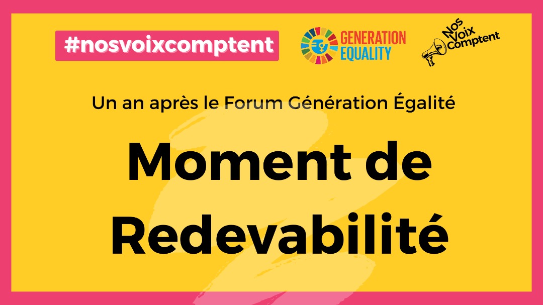 EmrianeG's tweet photo. Un an après le Forum Génération Égalité qui a été un moment culminant du processus, les organisations et activistes féministes membres du mouvement #NosVoixComptent se mobilisent pour porter leurs préoccupations et recommandations à cette étape.

Rejoignez la campagne! https://t.co/hbkl31yRac