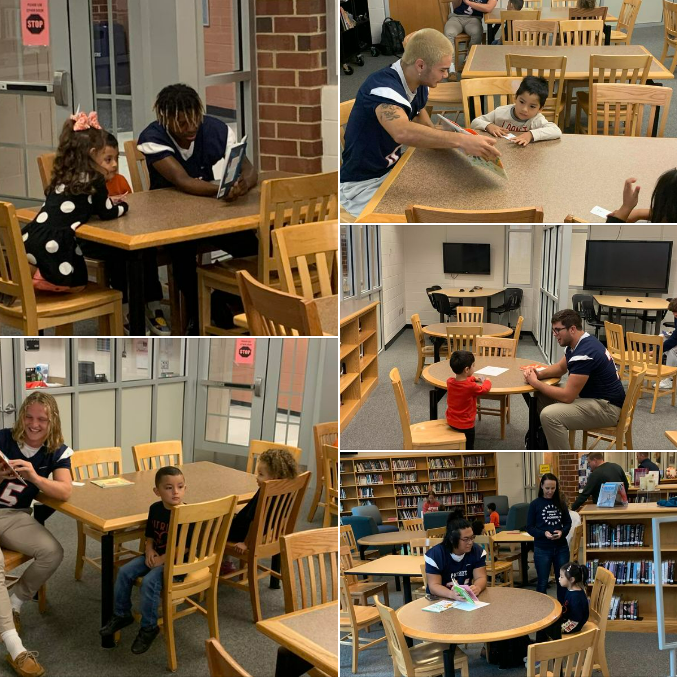 PWCsportsVA's tweet photo. Some of @PatriotHS_FB players reading to little kids. Good job @EddieHenry01 @BigbeeGabe @ColeSurber77 @SamFernandez_QB @BrandonKhu74.  Great job by @FinnertySean who has always imparted the importance of character in his players and giving back. https://t.co/gFAjoKxMRN