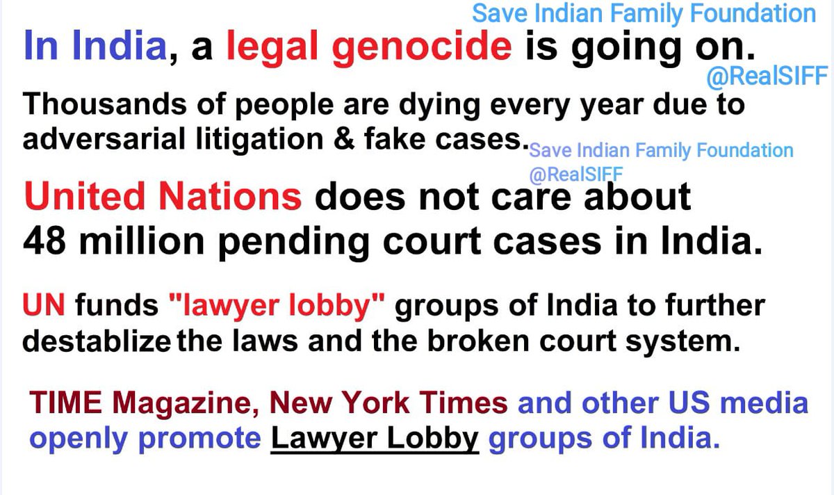 realsiff's tweet photo. United Nations is evil. #UNisEvil
#UNisEvil
It never cares about 4.8 crore pending court cases. But it wants #MaritalRape law.
United Nations funds Lawyer lobby groups of India. TIME magazine awards heroines of Lawyer Lobby Groups. https://t.co/ktqUhCD1Zn